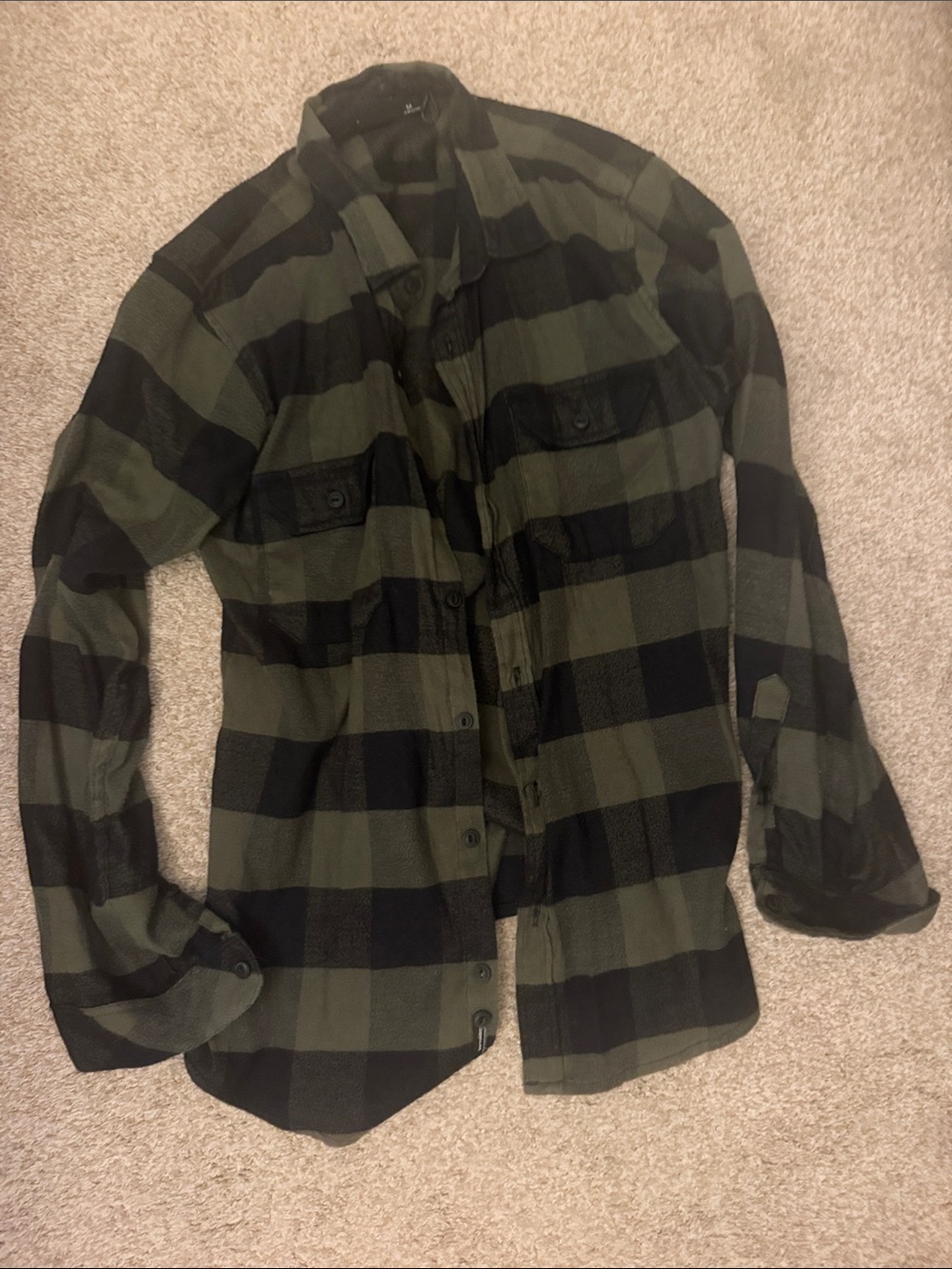 burnside Olive and Black Plaid Shirt Jacket